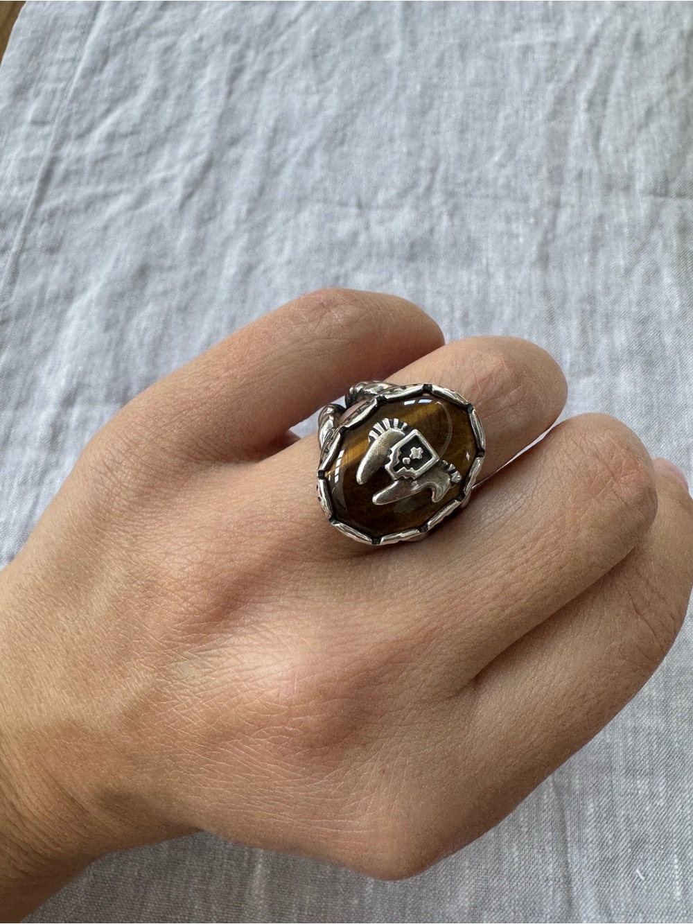 Vintage American West Spirit Horse Ring | Sterling Silver & Tigers Eye